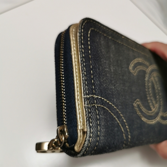 Authentic Chanel Vintage Denim Quilted 2.55 Long Flap Wallet Gold CC Rare Y2K - Picture 14 of 15